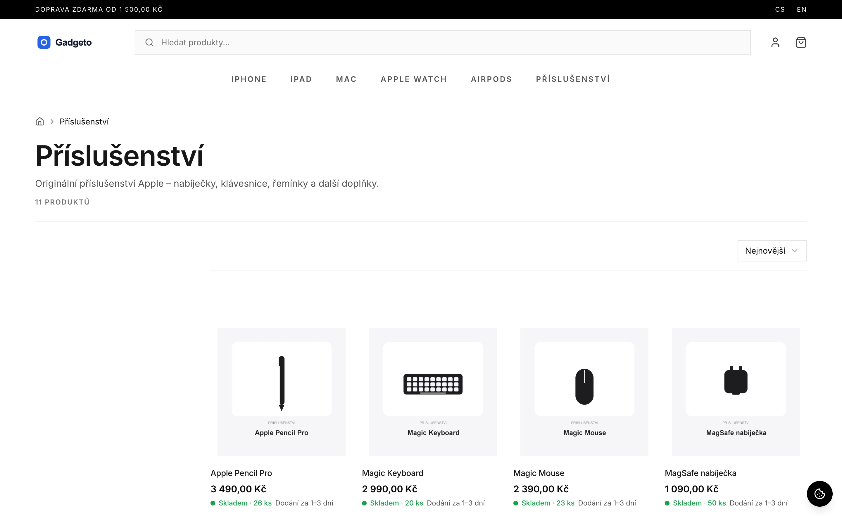 Výloha e-shopu na ShopG — výpis kategorie s produkty a cenami